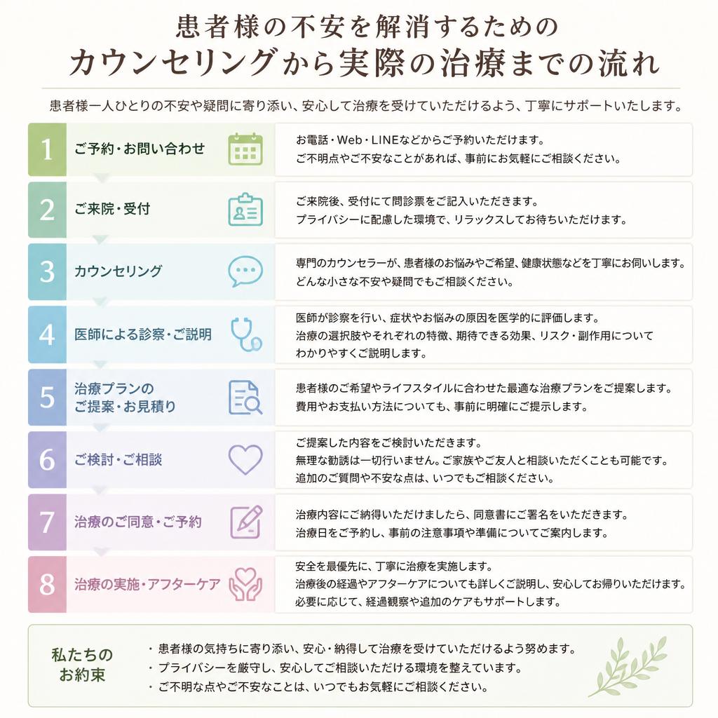 治療の流れ:安心のカウンセリングから施術まで