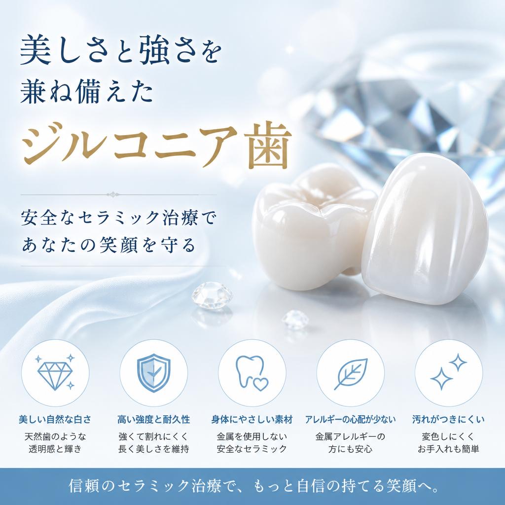 美しさと強さを兼ね備えたジルコニア歯—安全なセラミック治療であなたの笑顔を守る