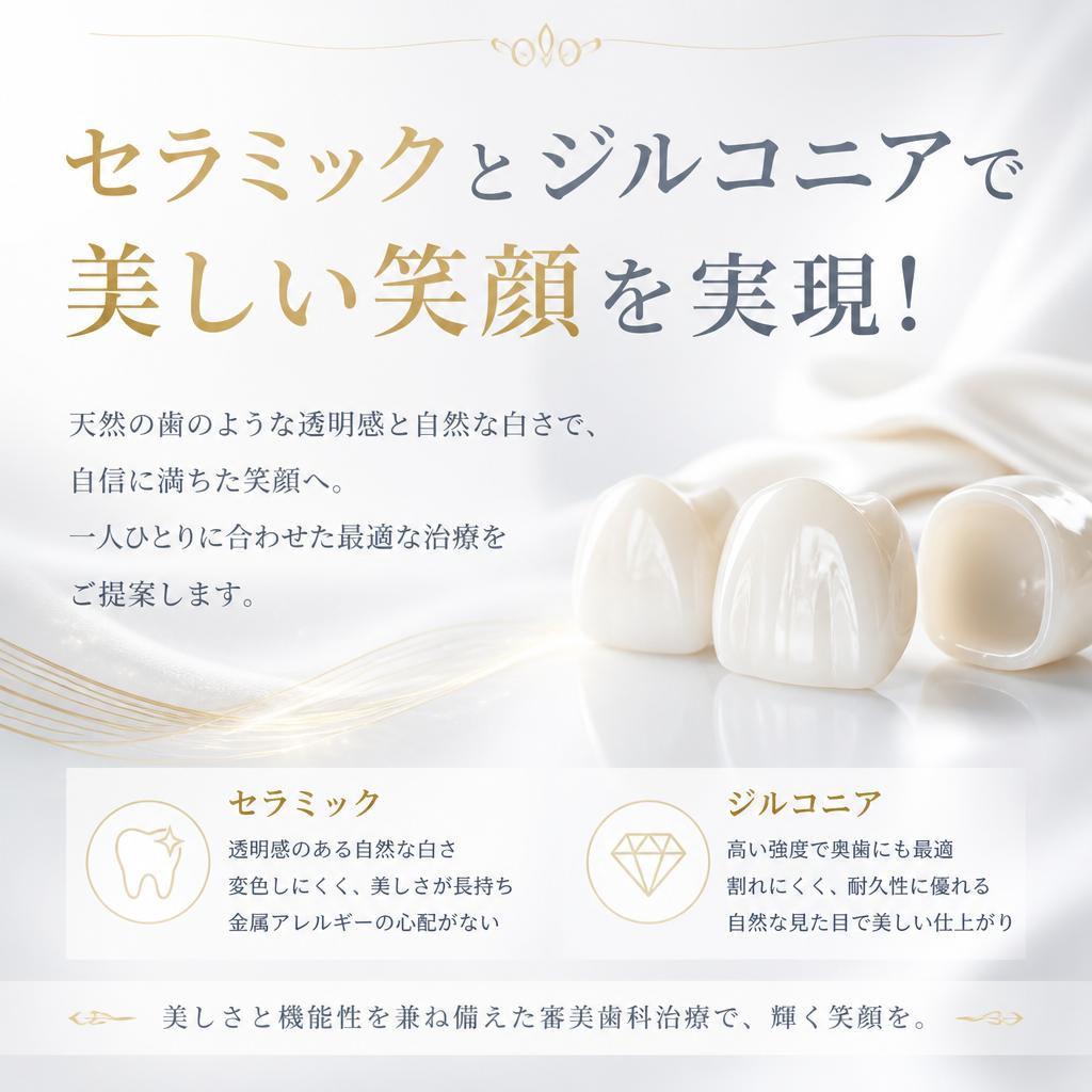 セラミックとジルコニアで美しい笑顔を実現！